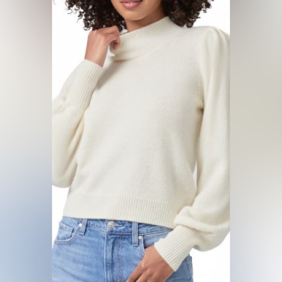 PAIGE Namira 100% Cashmere Mock Neck Sweater Ivory Balloon Sleeves - Picture 2 of 7